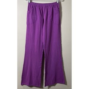 Cottonways Women Size 1 Purple Flared Leg Elastic Waist Mid Rise Gauze Pants